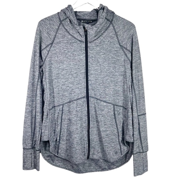 ATHLETA Baja Marled Grey Fill Zip Hooded Top | Medium - Picture 1 of 9
